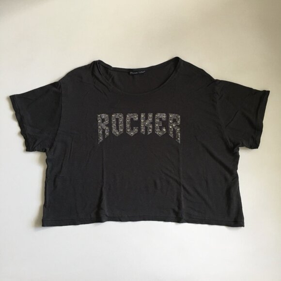 Zara Studded Cropped T Shirt Womens L Round Neck ROCKER Studded Embellishment - Picture 9 of 14